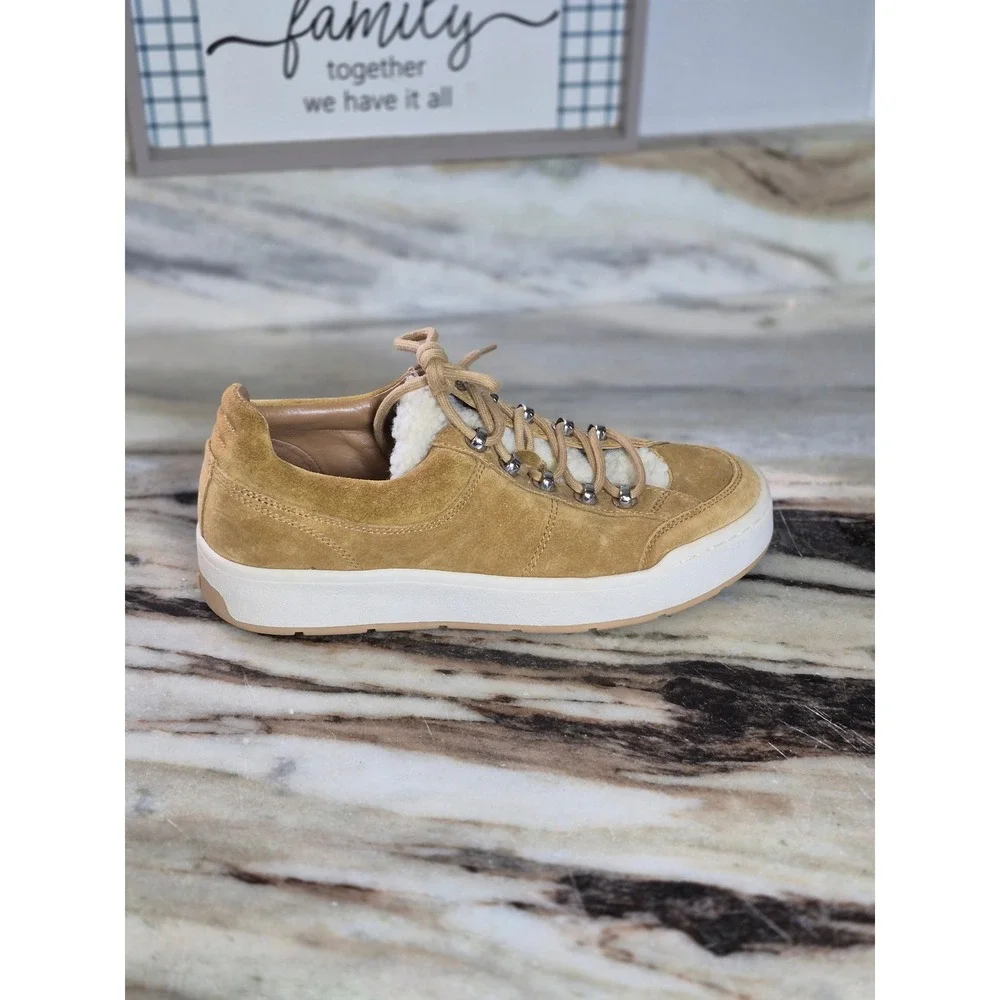 Marc Fisher LTD Maite Tan Suede Faux Fur Hiker Low Top Sneakers 8.5M MLMAITE